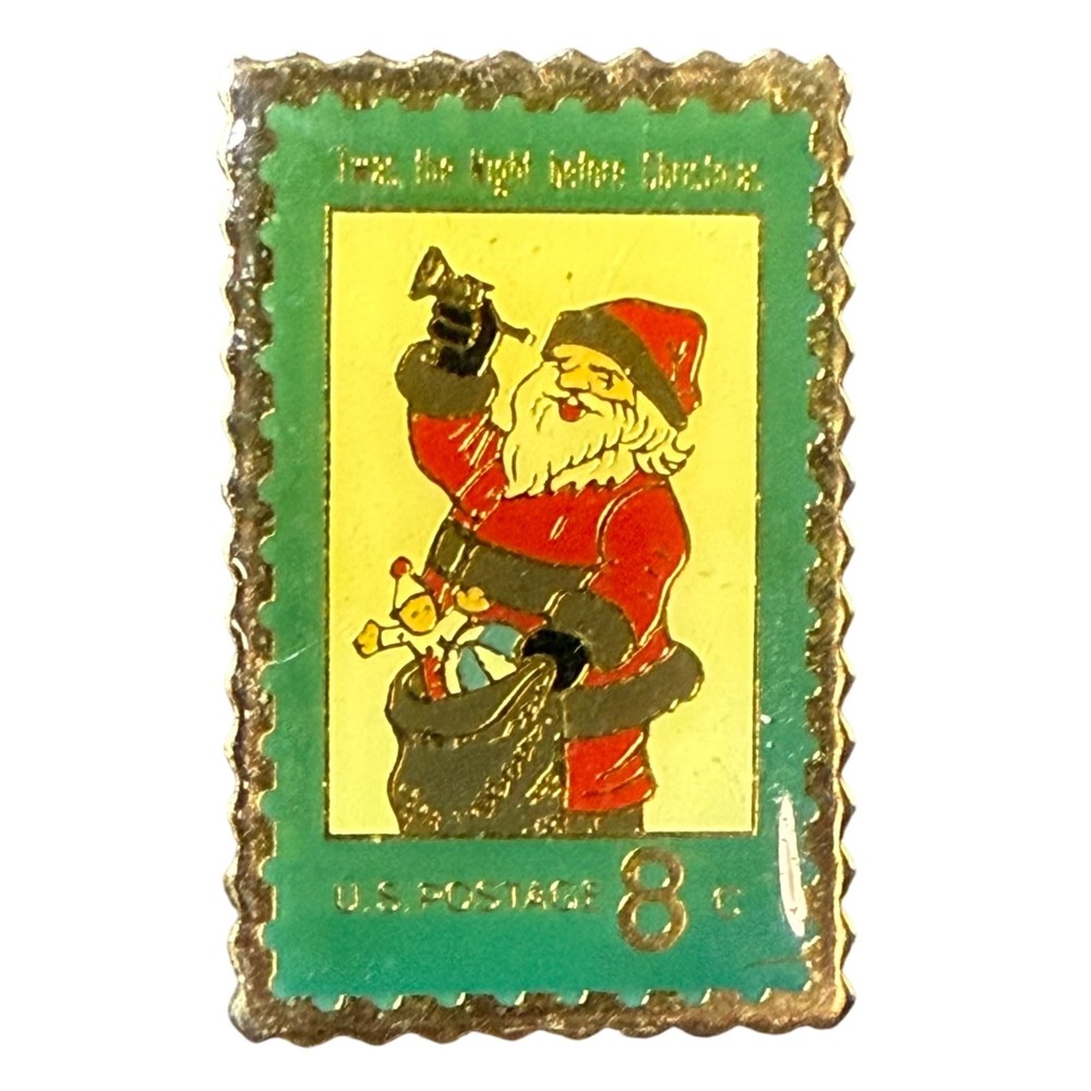 Vintage Santa Claus Stamp Enamel Pin Lapel Jewelry‎ Christmas Holiday